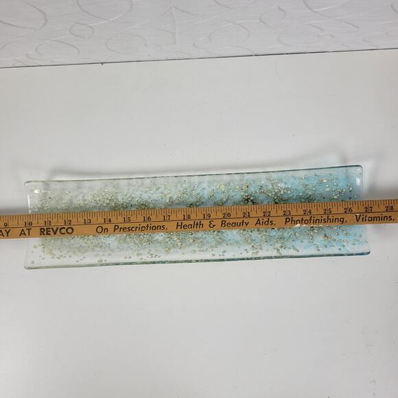 Fused Art Glass Server Dish Tray Plate Blue Ombre Clear Glass Rectangle - Picture 2 of 9